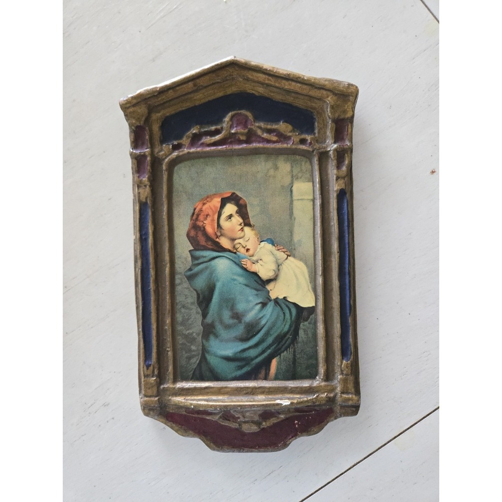 Vtg Florentine Regal Art Co. Chicago USA Gesso Pic Madonna Of The Streets Repro